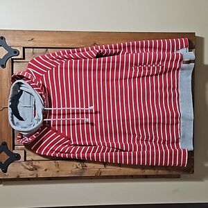 Ampersand Avenue Double Hood Striped Red White Grey Cotton Unisex Hoodie XXL